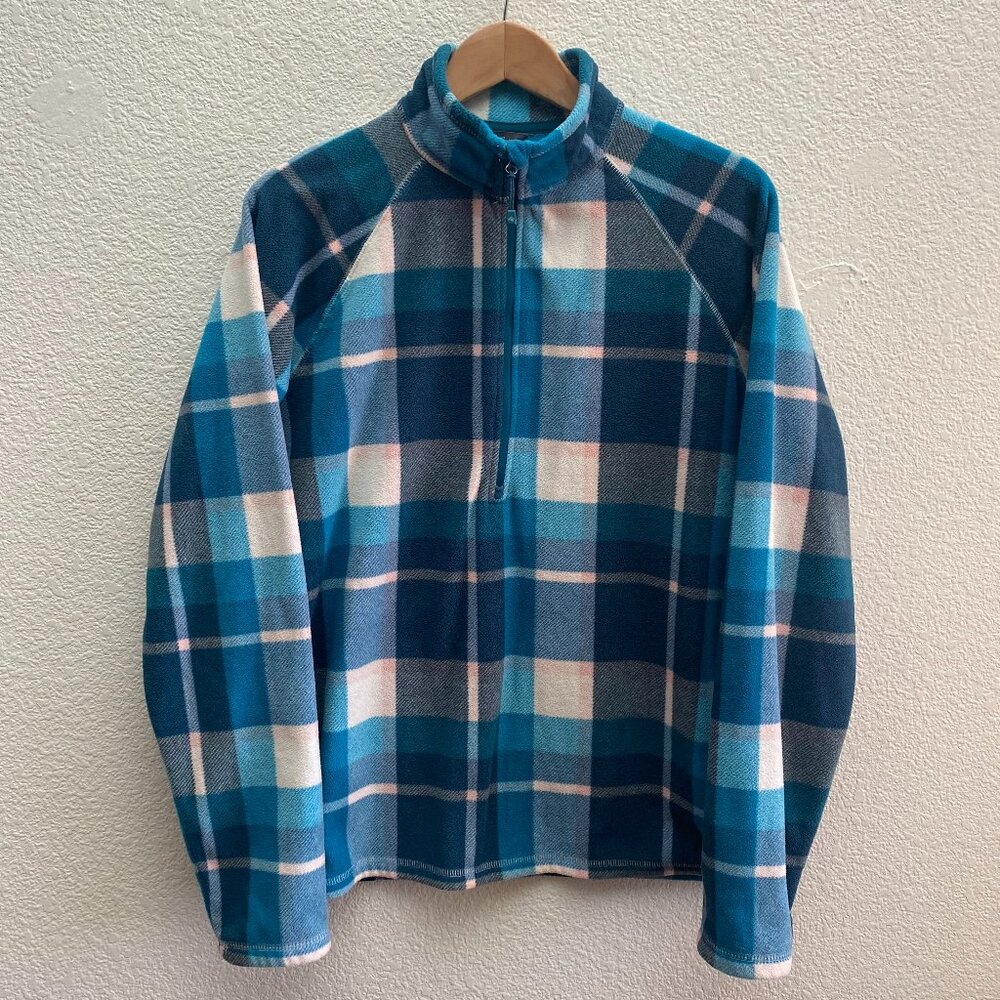 Eddie Bauer Women's Quest Fleece 1/4 Zip Pullover Size TXL Tall XL Plaid